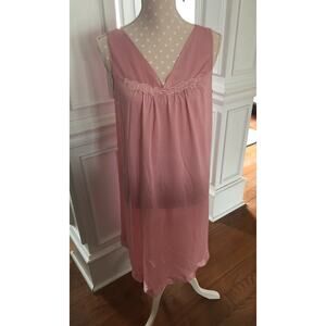 Vtg Vanity Fair Short Nightgown Sleeveless Nylon Satin Trim Rose Pink Large 🇺🇸